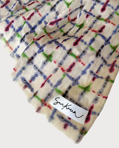 SURKANA Foulard cotone rettangolare stampato con frange 36MOAL221-230