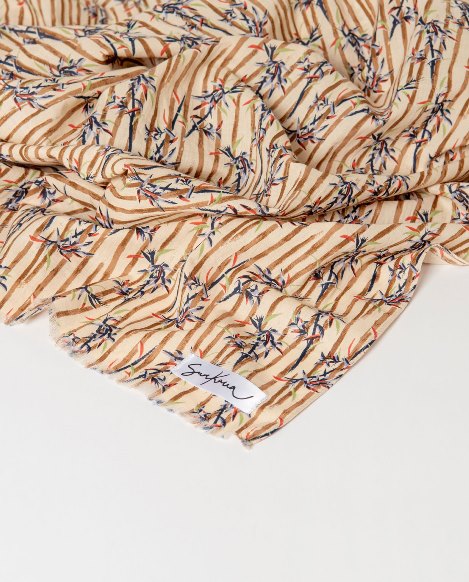 SURKANA Foulard cotone rettangolare stampato con frange   36MOAL221-230