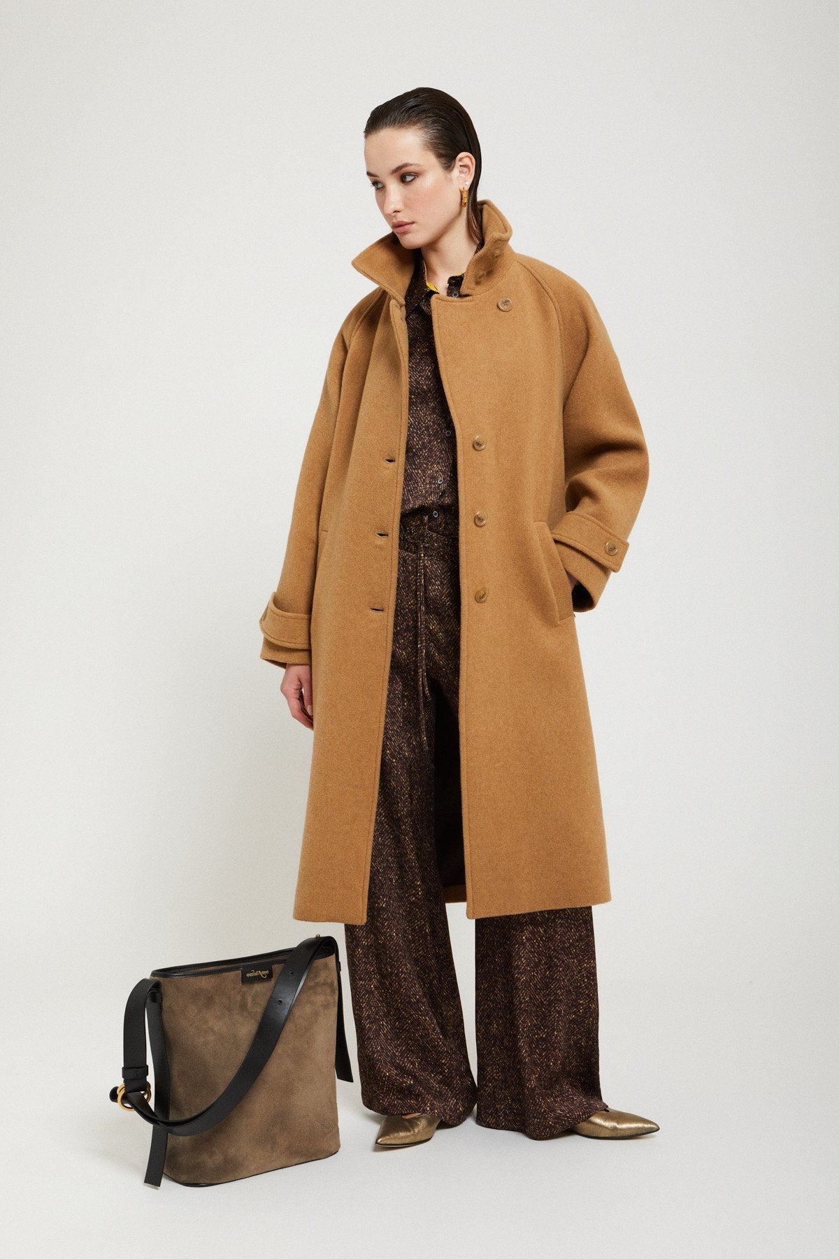 OTTOD'AME CAPPOTTO MIDI in misto lana con cintura